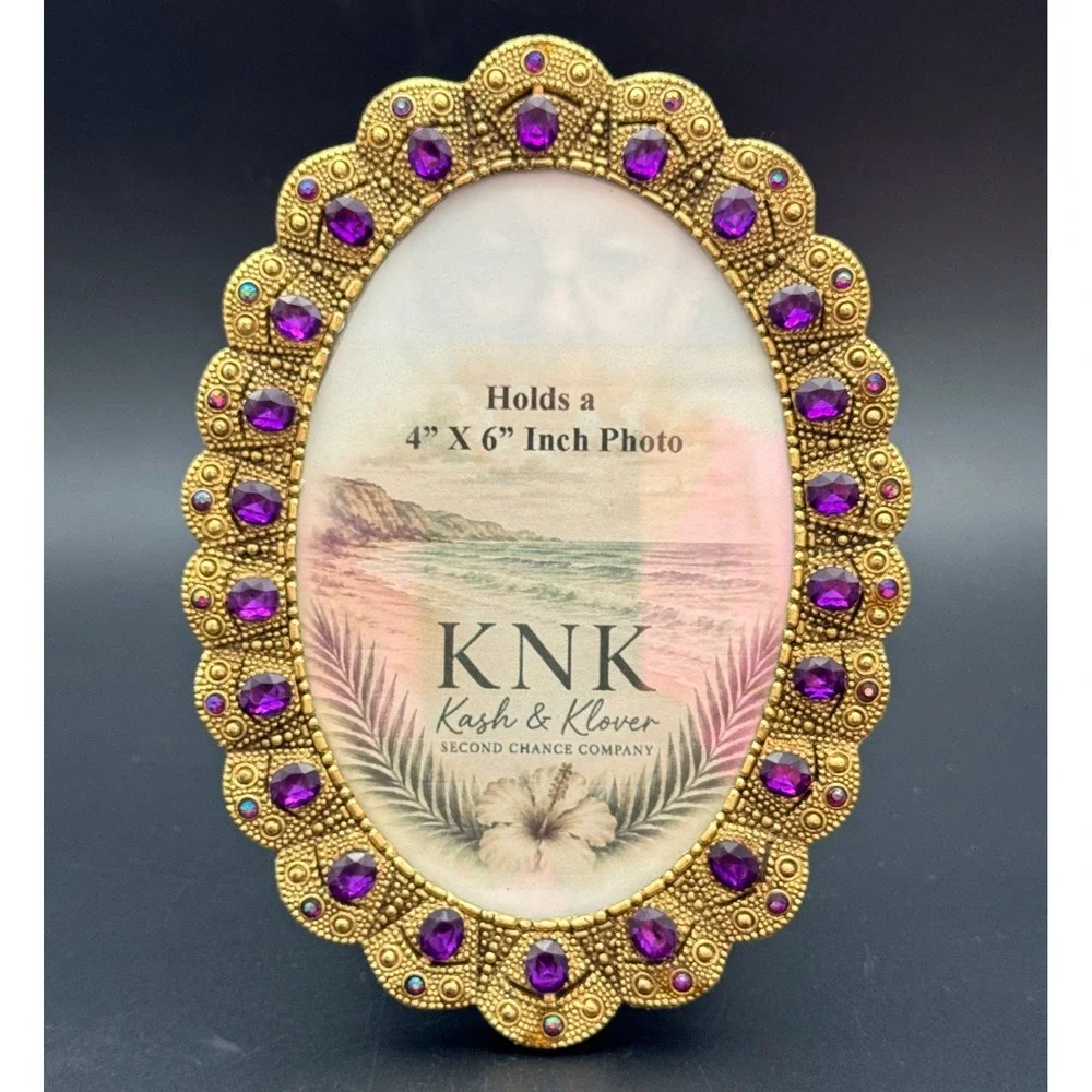 Oval Picture Frame Gold Purple Rhinestone Coastal Glam 4
